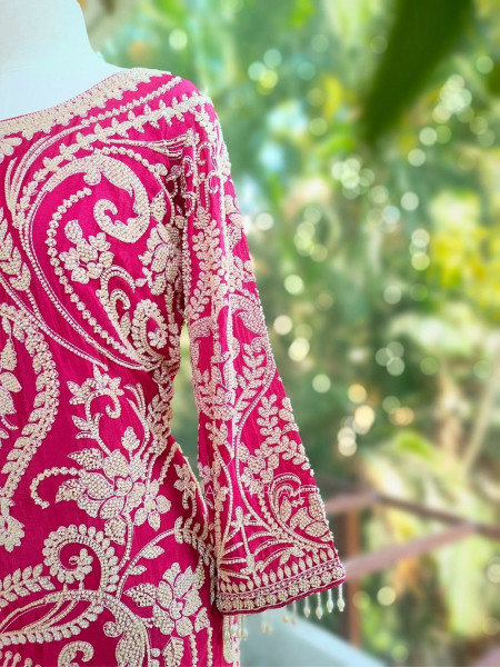 Miraya Magenta Bead Embroidered Kurta Sharara Suit Set