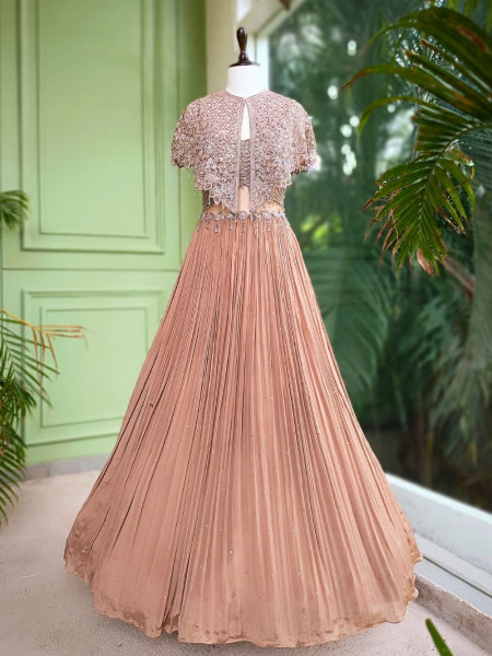 Evelyn Brown Embroidered Gown with Cape Jacket