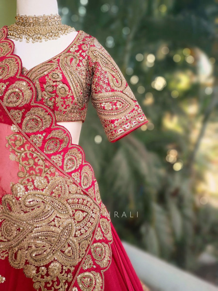 Drisana Red Bridal Lehenga with Heavy Zari & Sequin Work