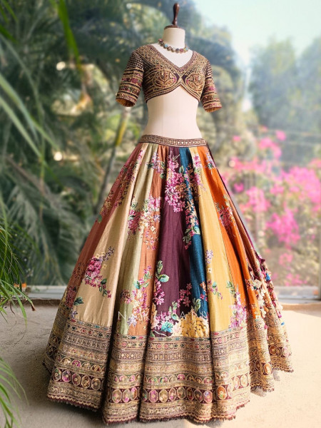 Elysian Mosaic Multicolor Floral Lehenga with Zari and Thread Work