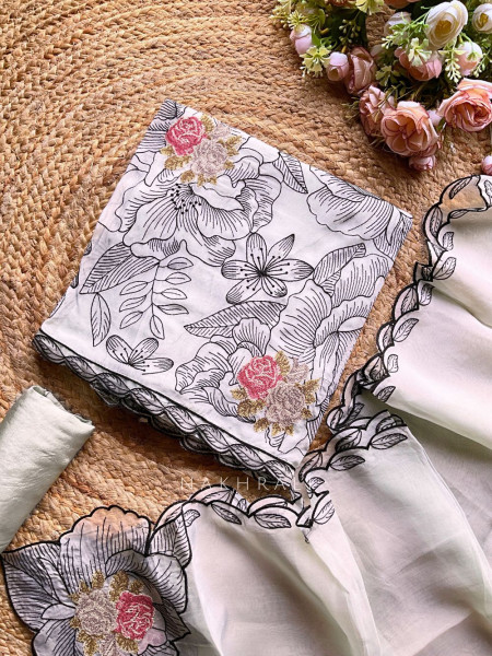 Liora Cream Printed Dress Material Set