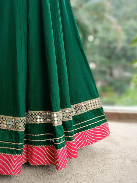 green garba dress Navratri Special Muslin Cotton Chaniya Choli with Real Mirror And Kodi Work In UK