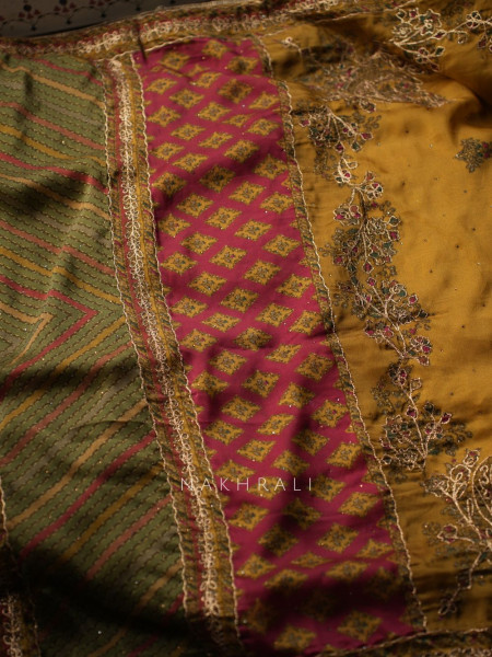 Nazrana Mustard Dress Material Set with Heavy Embroidery Work