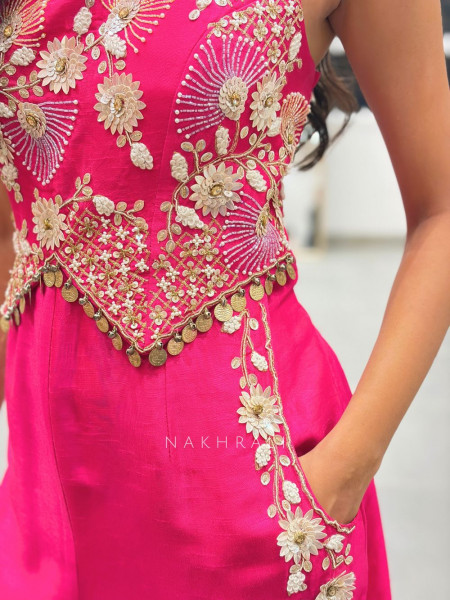 Aurelle Magenta Embroidered Indo-Western Jumpsuit
