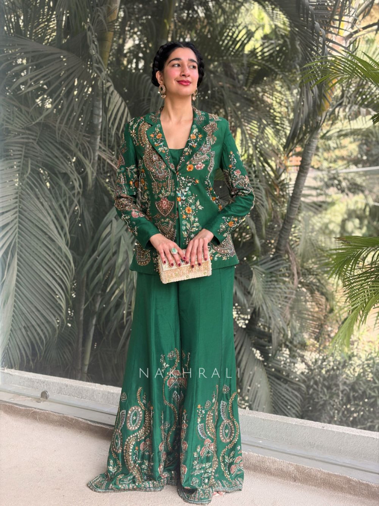 Image of Siyara Green Indo-Western Embroidered Jacket Set