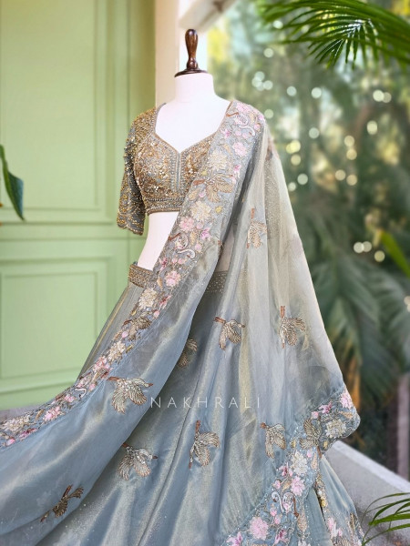 Orvian Green Bridal Lehenga Set with Floral Embroidery