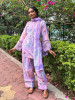 Pavira Purple Floral Suit Set with Lace Detailing