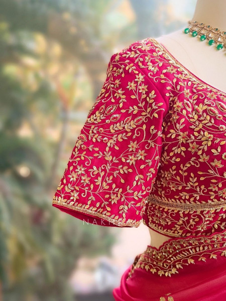 Roshira Red Zari and Sequin Embroidered Saree