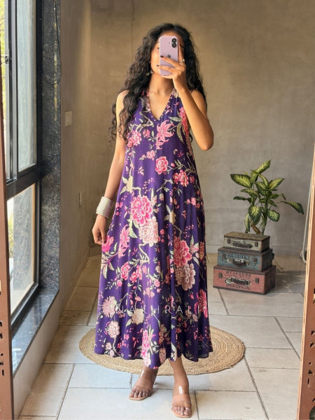 Breeze Muse Purple Floral Printed A-Line Dress