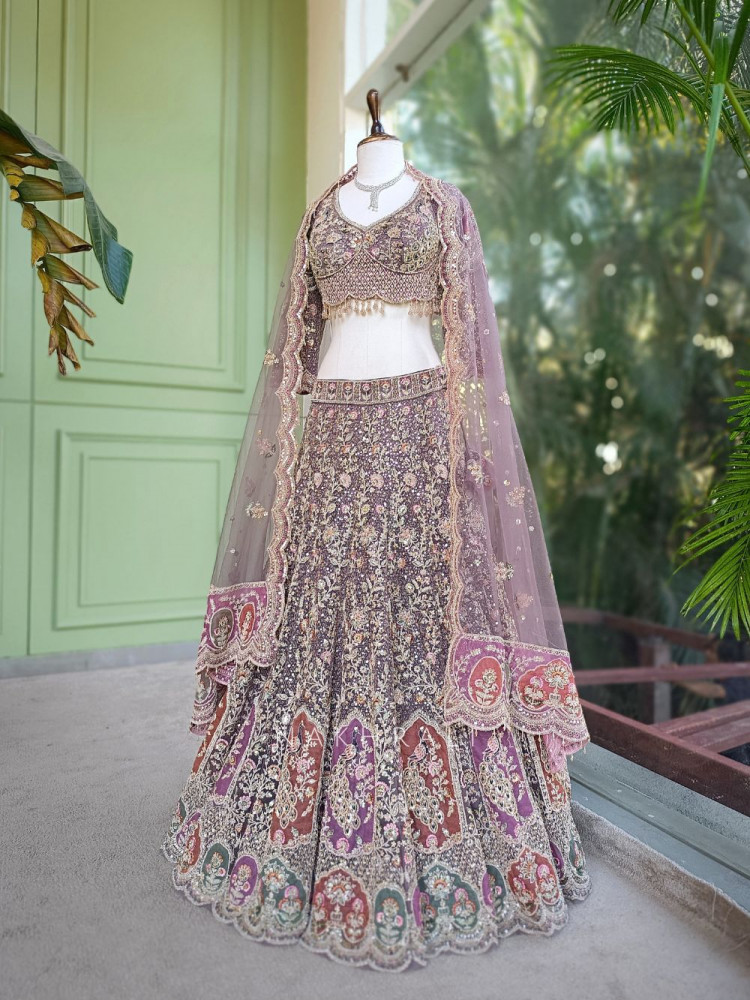 Image of Pushpita Lavender Lehenga Set with Heavy Embroidery, Sequin and Bead Work