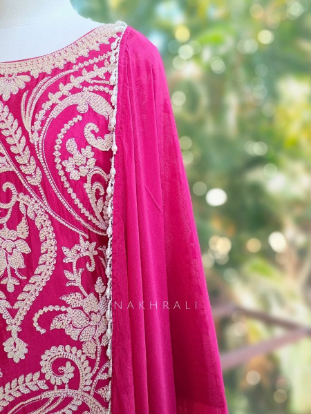 Miraya Magenta Bead Embroidered Kurta Sharara Suit Set