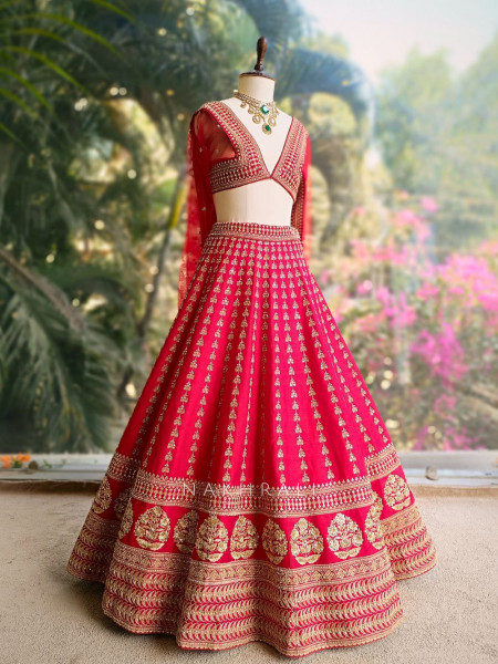 Eshika Red Bridal Lehenga with Zari and Sequin Work