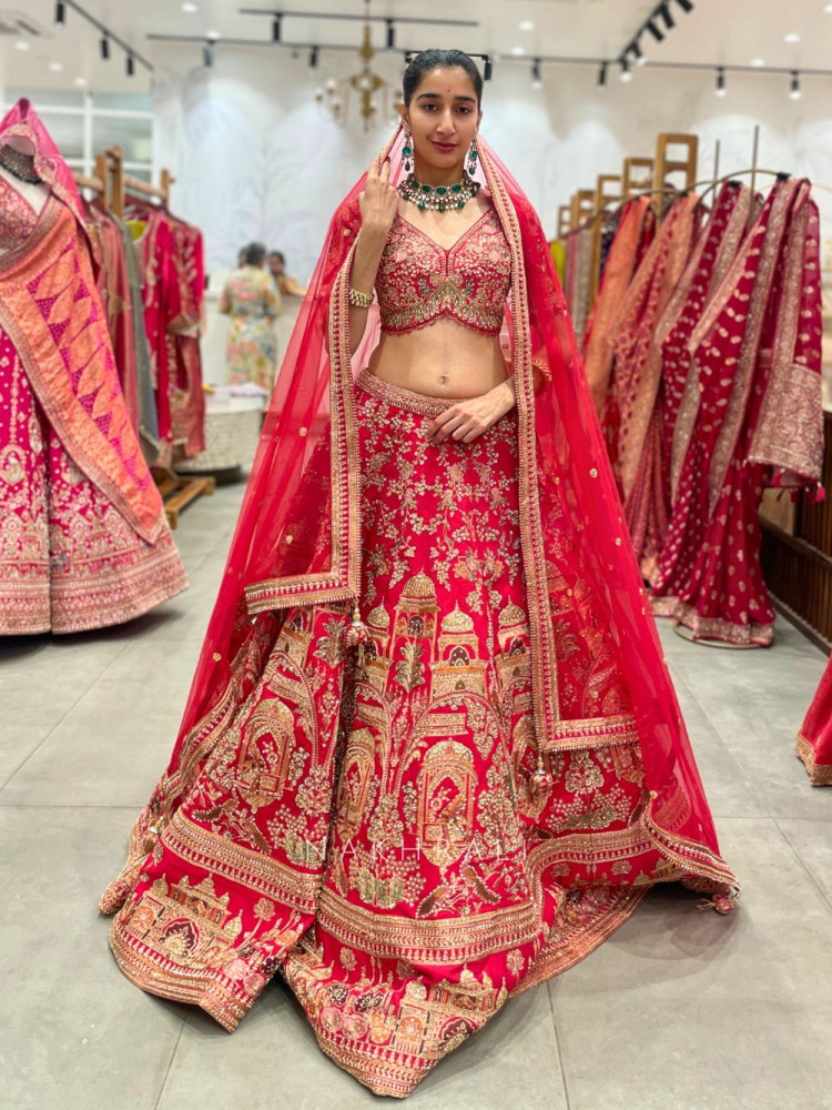 Image of Rajsi Red Bridal Lehenga with Zari and Sequin Work