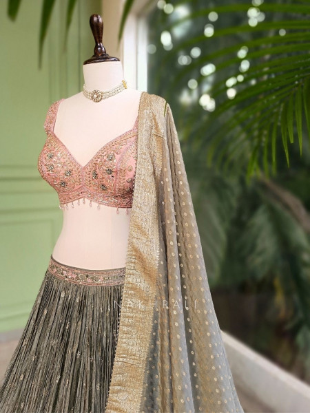 Roselle Pink Ombre Lehenga with Gota Zari Work