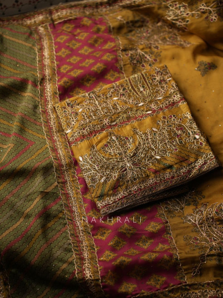 Nazrana Mustard Dress Material Set with Heavy Embroidery Work