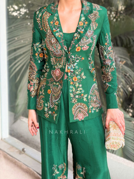 Siyara Green Indo-Western Embroidered Jacket Set