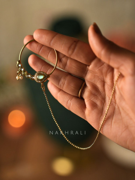 Meheraan Sea Green Bridal Kundan Necklace Set