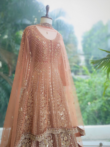 Truffle Luxe Indo-Western Lehenga with Thread and Sequin Work