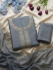 Virelle Grey Embroidered Dress Material with Sheer Dupatta