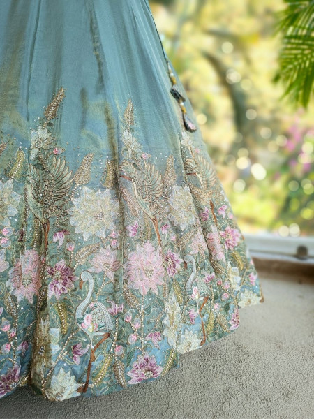 Orvian Green Bridal Lehenga Set with Floral Embroidery