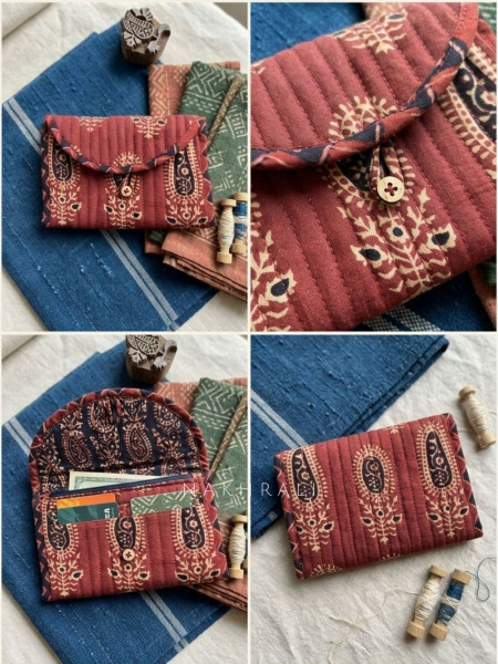Coin Maroon Cotton Printed Quilted Wallet