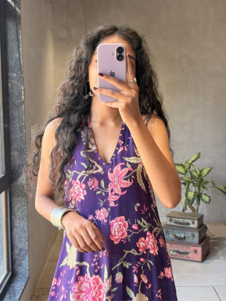 Breeze Muse Purple Floral Printed A-Line Dress
