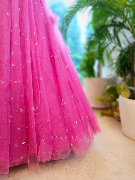 Lustre Enchant Pink Net Lehenga with Heavy Embroidered Blouse
