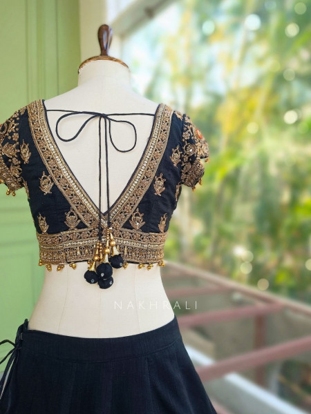 Surmayi Black Lehenga with Coconut Tree Motif Embroidery
