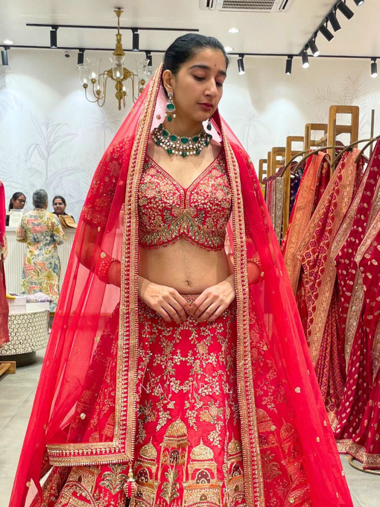 Image of Rajsi Red Bridal Lehenga with Zari and Sequin Work