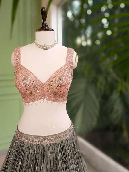 Roselle Pink Ombre Lehenga with Gota Zari Work