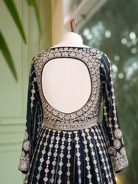 Shahnoor Black Anarkali with Thread Embroidery