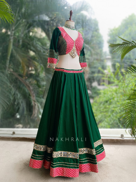 Garba Glam Green Crop Top Lehenga- Dandiya Diva Collection