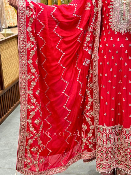 Aarvi Red Anarkali Suit Set with Zari Embroidery and Embellished Dupatta