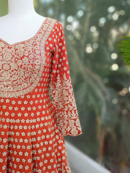 Ruhvika Royal Orange Embroidered Lehenga Set with Mirror and Stone Work