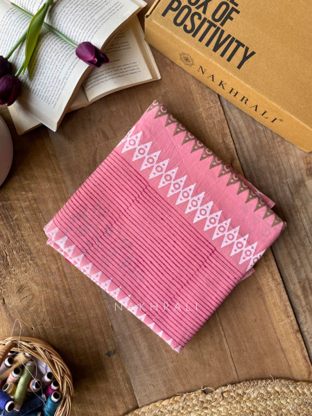 Mudrakriti Pink Cotton Saree with Block Print