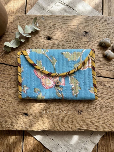 Coin Sky Blue Cotton Printed Quilted Wallet