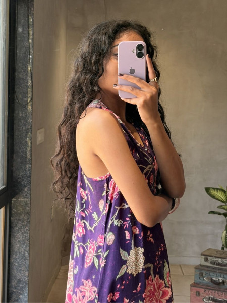 Breeze Muse Purple Floral Printed A-Line Dress