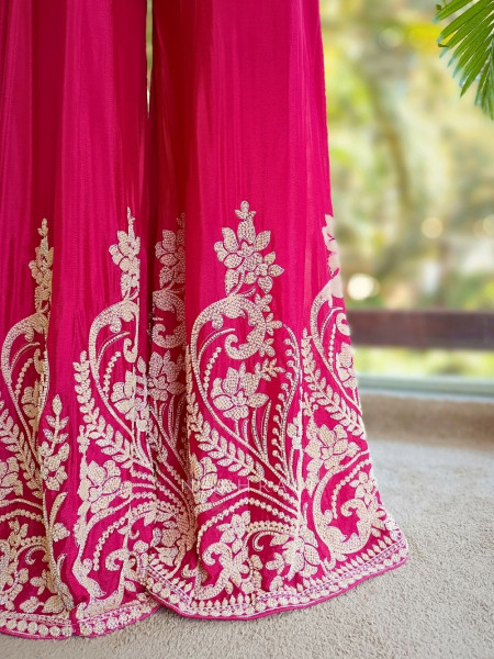 Miraya Magenta Bead Embroidered Kurta Sharara Suit Set