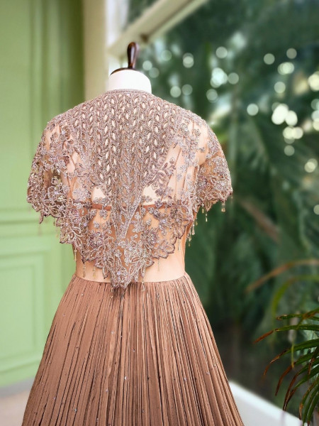 Evelyn Brown Embroidered Gown with Cape Jacket