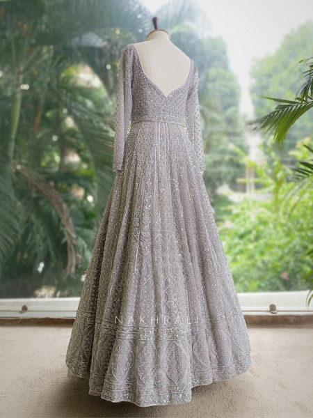 Mystic Moon Grey Indowestern Lehenga with Sequin and Cutdana Embellishment