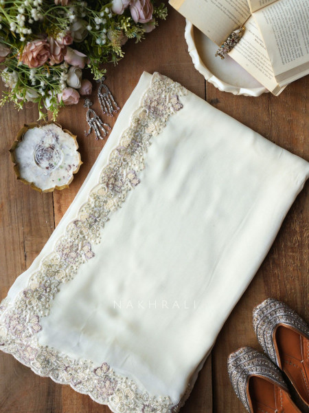 Florian Off White Saree with Sequin Beads Cut Dana Work