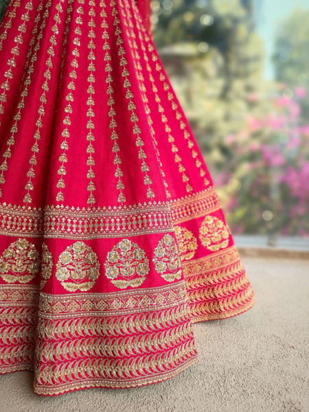 Eshika Red Bridal Lehenga with Zari and Sequin Work