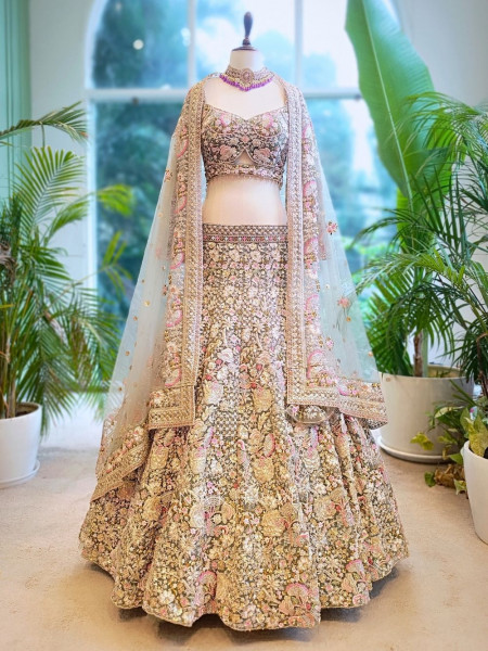 Elysian Green Embroidered Lehenga with Heavy Zari & Sequin Work