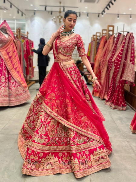 Rajsi Red Bridal Lehenga with Zari and Sequin Work
