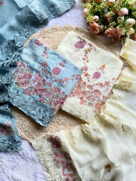 Elira Blue Embroidered Dress Material Set