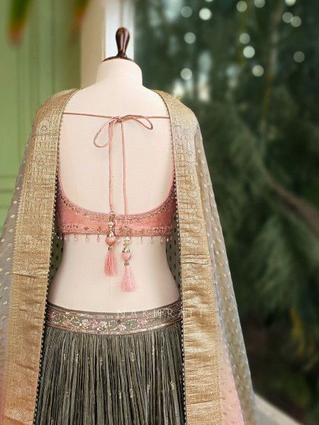Roselle Pink Ombre Lehenga with Gota Zari Work
