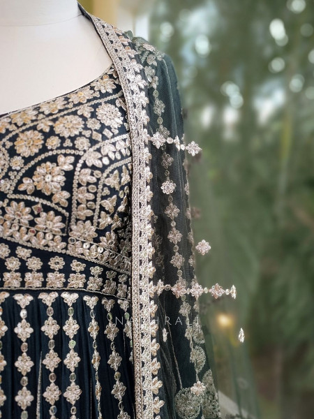 Shahnoor Black Anarkali with Thread Embroidery