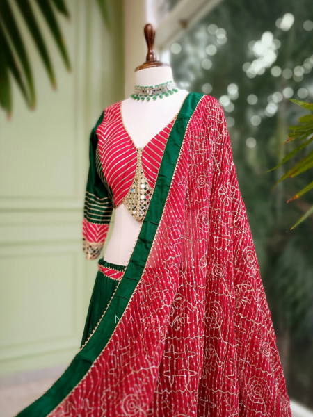 Garba Glam Green Crop Top Lehenga- Dandiya Diva Collection