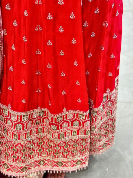 Aarvi Red Anarkali Suit Set with Zari Embroidery and Embellished Dupatta