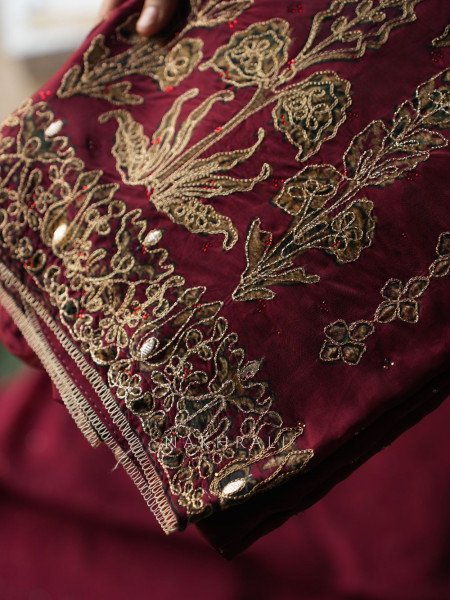 Imperial Maroon Dress Material Set with Heavy Embroidery Work